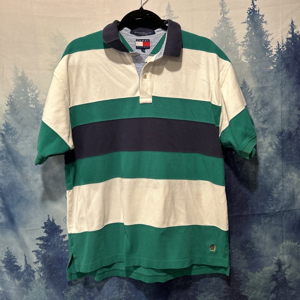 Vintage Tommy Hilfiger Golf Multi Colored Green Polo Shirt Men's Sz L